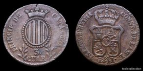 Monedas de España: 1841, 3 Cuartos Isabella II, Principado de Cataluña Mint - 26 mm / 6,92 gr.